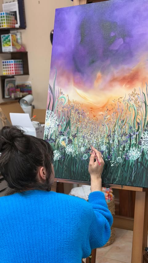 Instagram post by @jessicayoungart for MEEDEN ART. Caption reads: Last dance with my old @meeden.art easel and time....