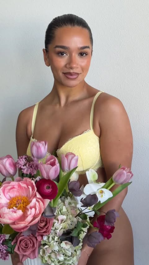 Instagram post by @nataliegessey for Boux Avenue. Caption reads: spring has sprung in @bouxavenue 💛🌼 ad.