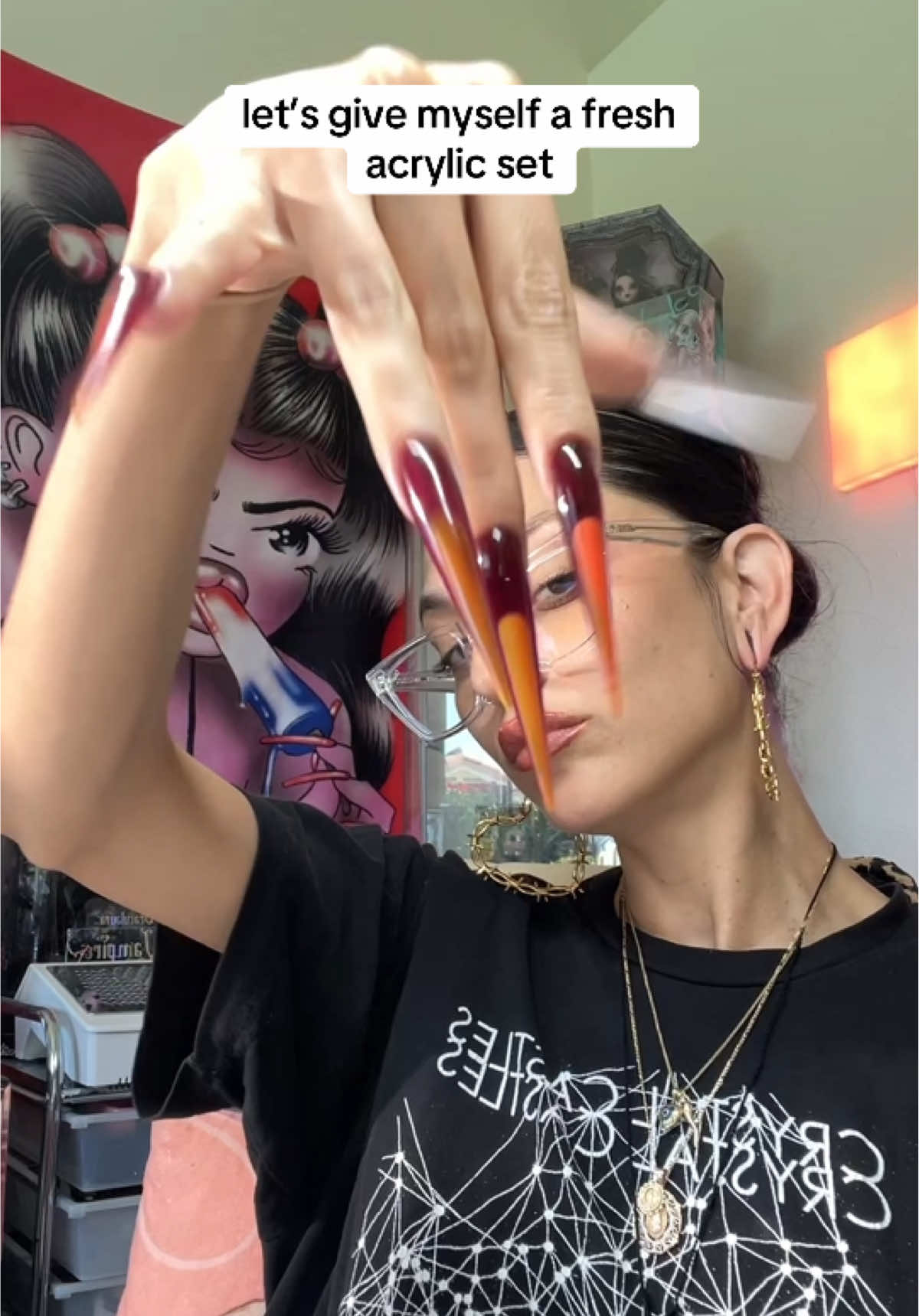 TikTok post by @noodle_yess for VBeautyPure. Caption reads: fresh set of sculpted acrylics using a custom mix....