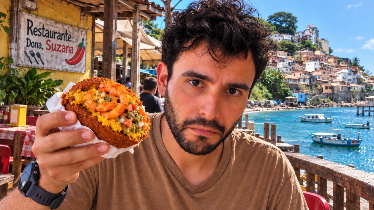 YouTube post by @LuizMastropietroo for Wise. Caption reads: Paulista Trying to Eat Everything in Salvador.