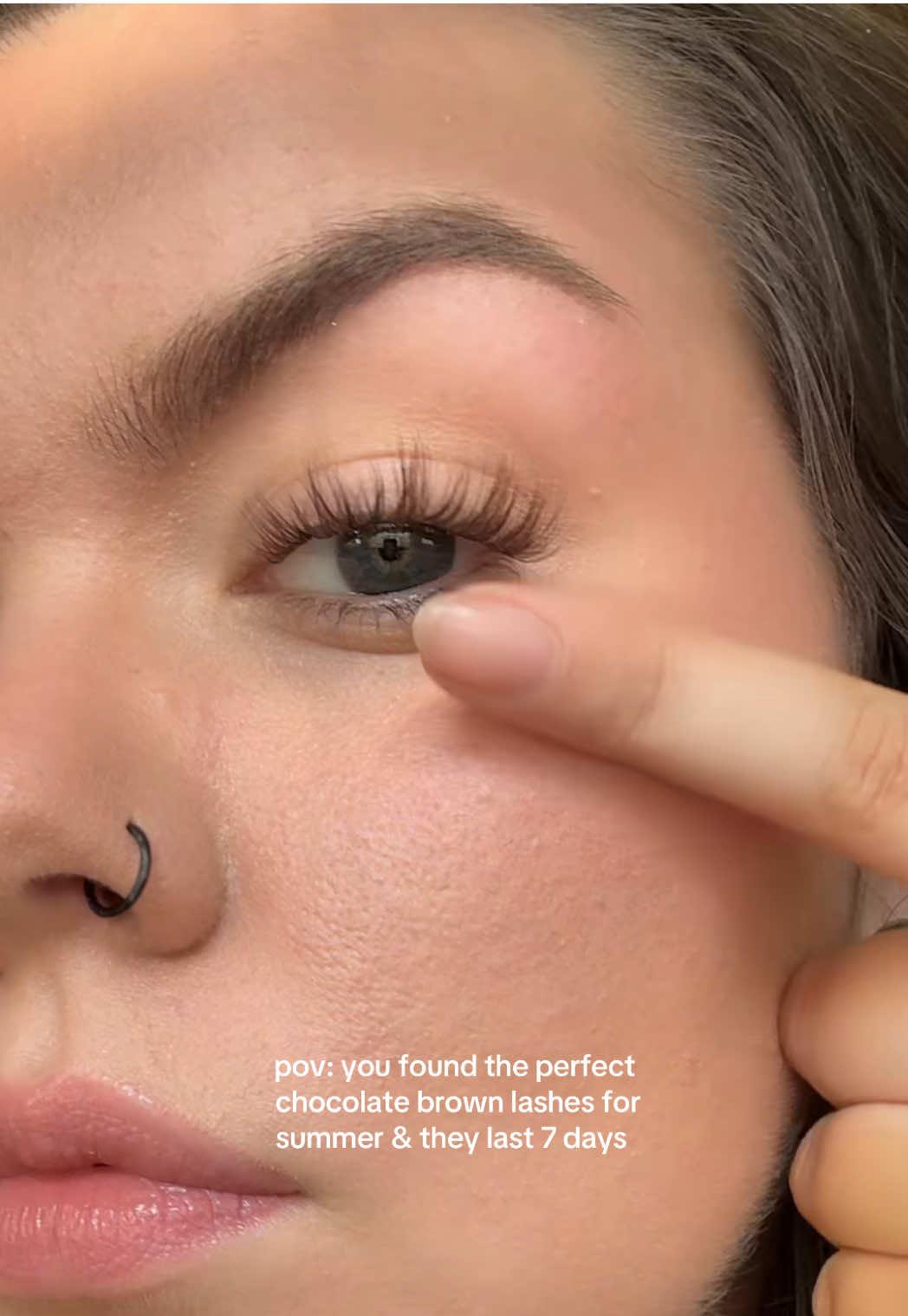 TikTok post by @carriependle for TATTI LASHES. Caption reads: choc brown lash heaven 🤎🥥 @TATTI LASHES....
