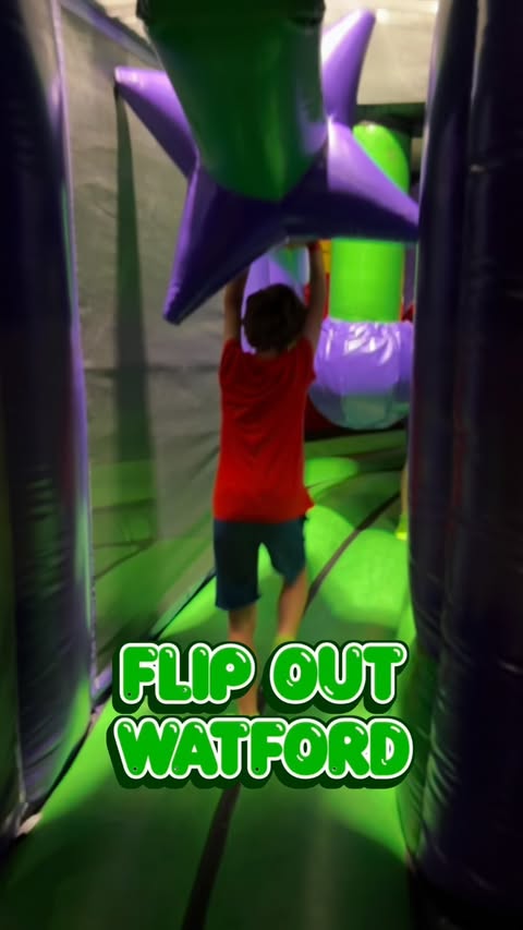 Instagram post by @weekendfamilyfun for Pingfluence. Caption reads: Sunday Family Funday — Flip Out Watford! 🤸‍♂️💥....