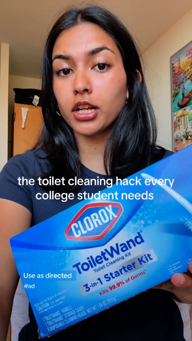 Instagram post by @fatimahs.guide for Clorox. Caption reads: #ad the college essential nobody talks about but....