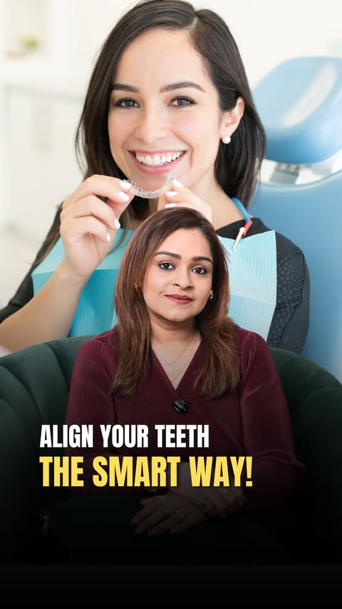 Instagram post by @preethi_udhayaraja for Invisalign. Caption reads: Gaps and misalignment can make even taking a....