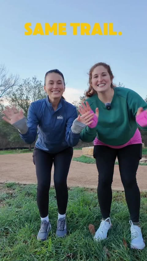 Instagram post by @yourrunningbff for REI. Caption reads: [...] on two different trail shoes from @rei....