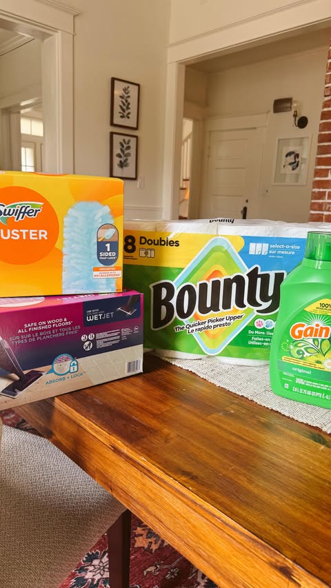 Instagram post by @sarahgalyean for Swiffer. Caption reads: [...] 🌸 @KrogerCo @bountypapertowels @swiffer....