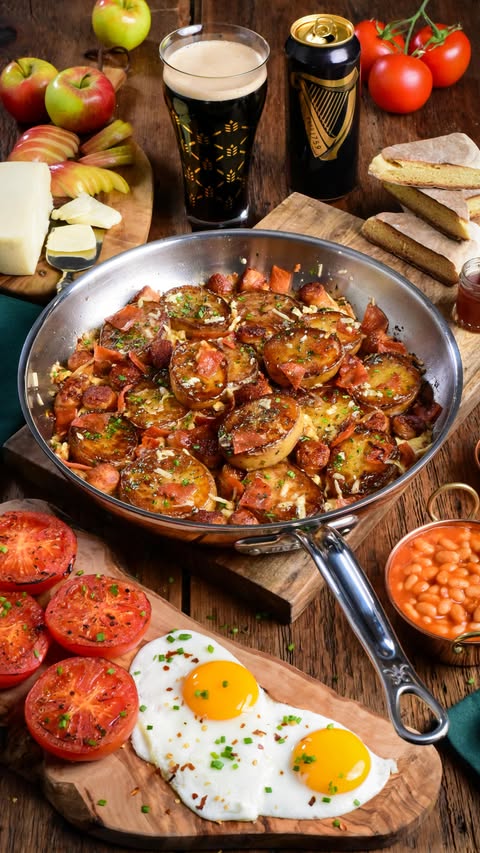 Instagram post by @zimmysnook for Hestan Culinary. Caption reads: Crispy Irish Pub Potato Skillet For St. Patrick’s....