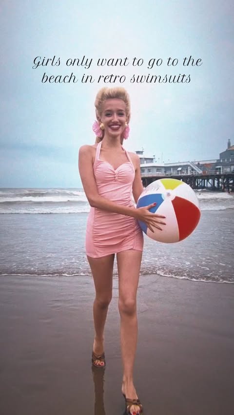 Instagram post by @piareginasilva for Retro Stage. Caption reads: [...] to go to the beach 💖 Swimsuit from....