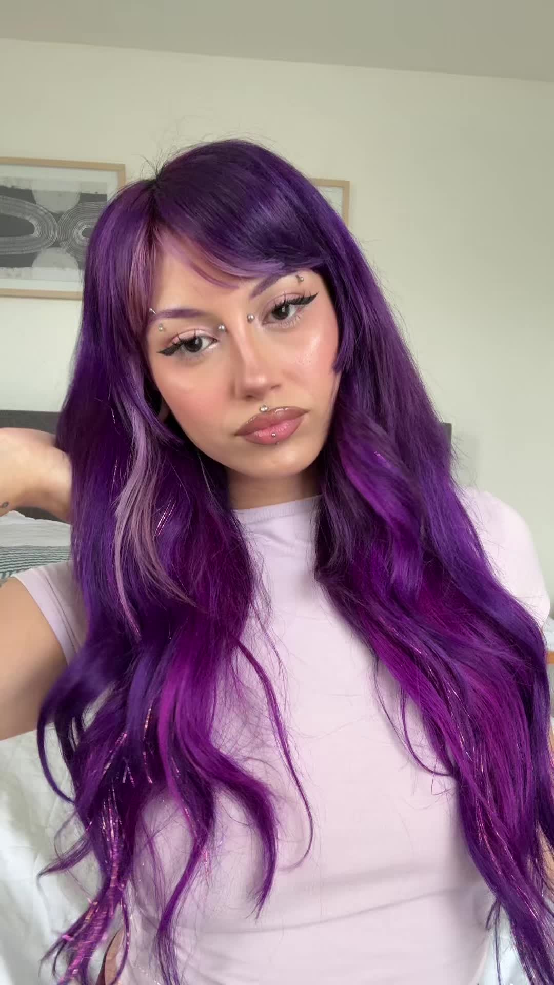 TikTok post by @nicoledville for Lunar Tides Hair. Caption reads: hair makeover time  💜🤍💗 refreshed my hair +....