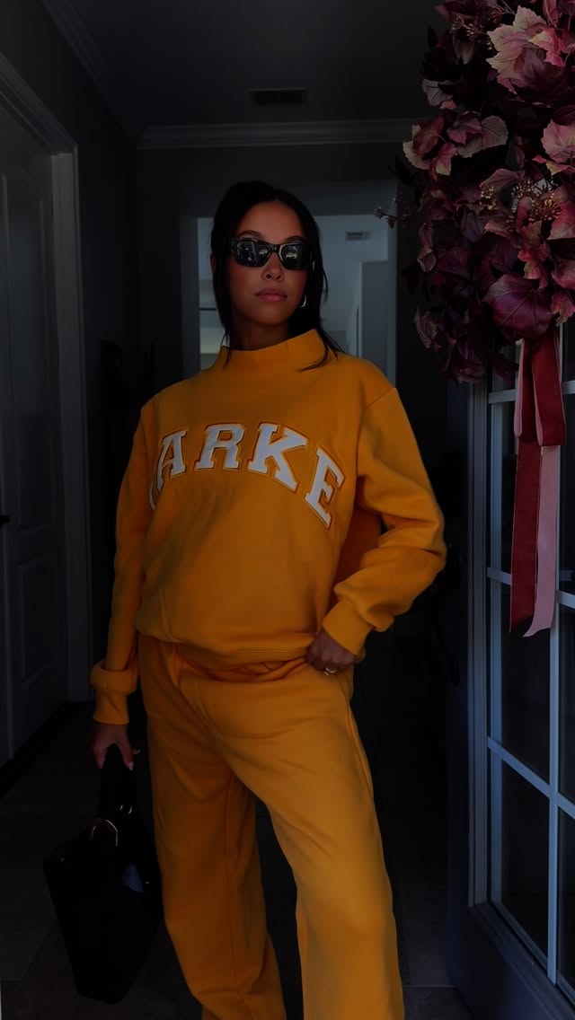 Instagram post by @sarahdquinlan for Parke. Caption reads: my fall get up from @parke “hometown collection”....