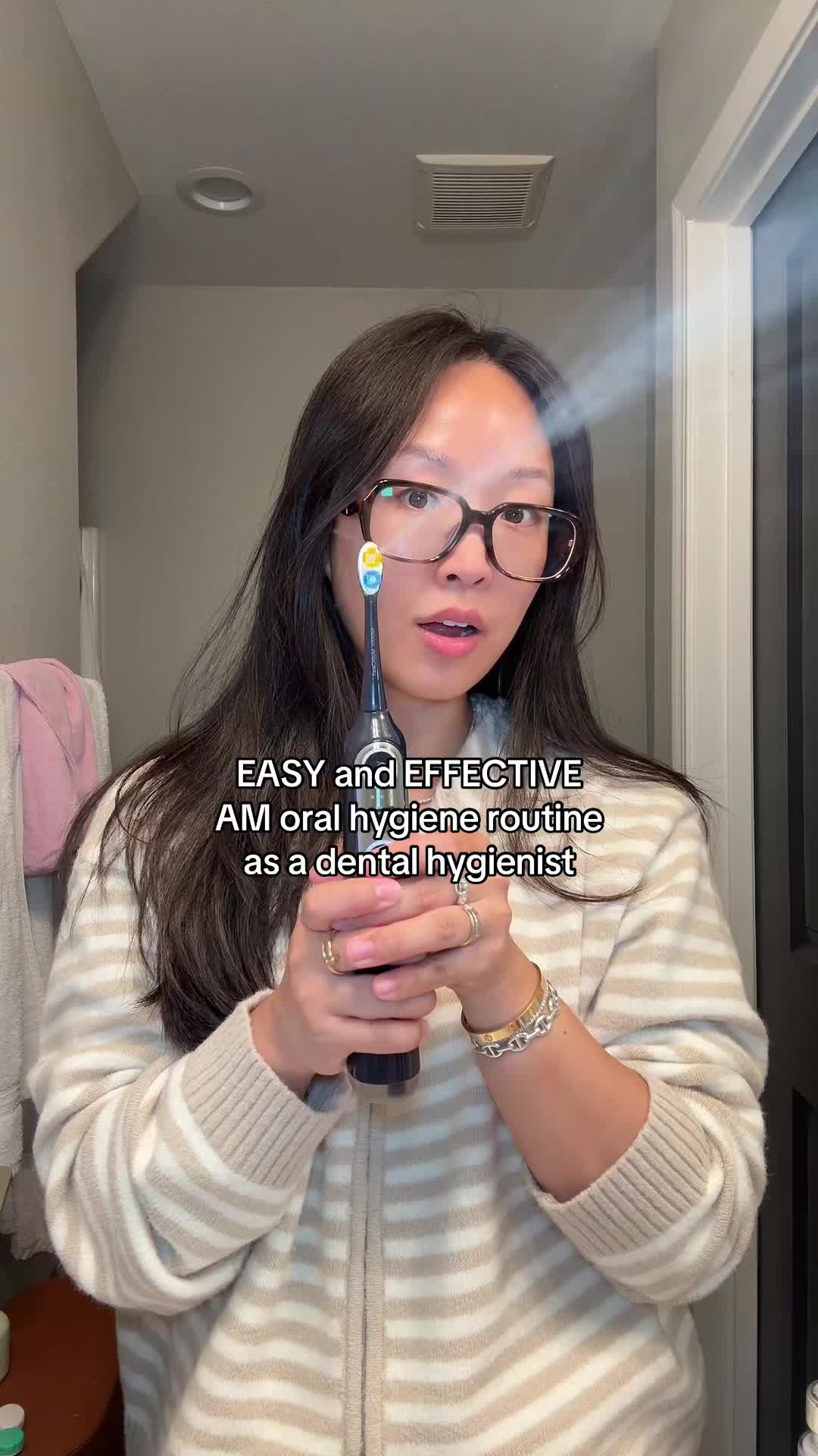 TikTok post by @tiffkimmm for Soocas Taiwan. Caption reads: My easy and effective morning oral hygiene routine....