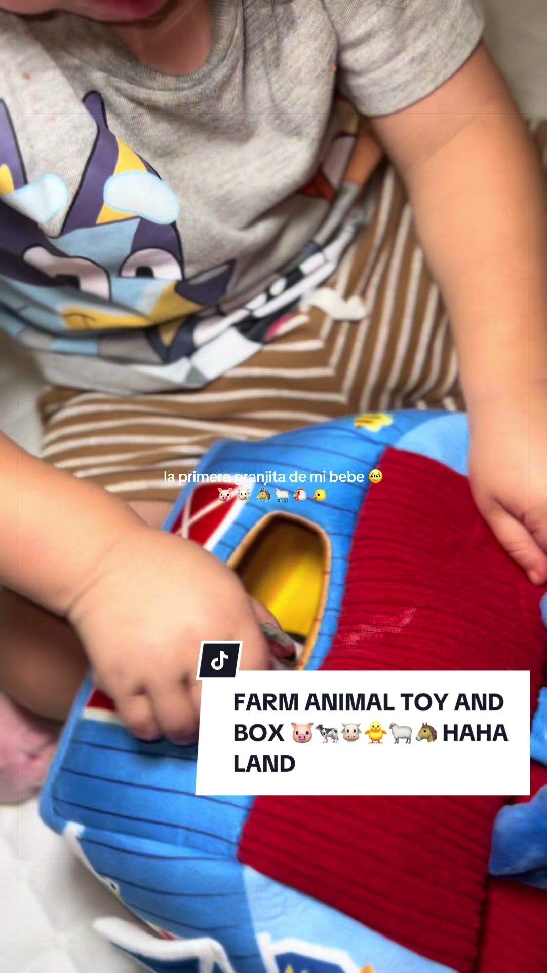 TikTok post by @desireegfuentes for Hahaland. Caption reads: [...] #toysfortoddlers #granja #caballos @Hahaland.