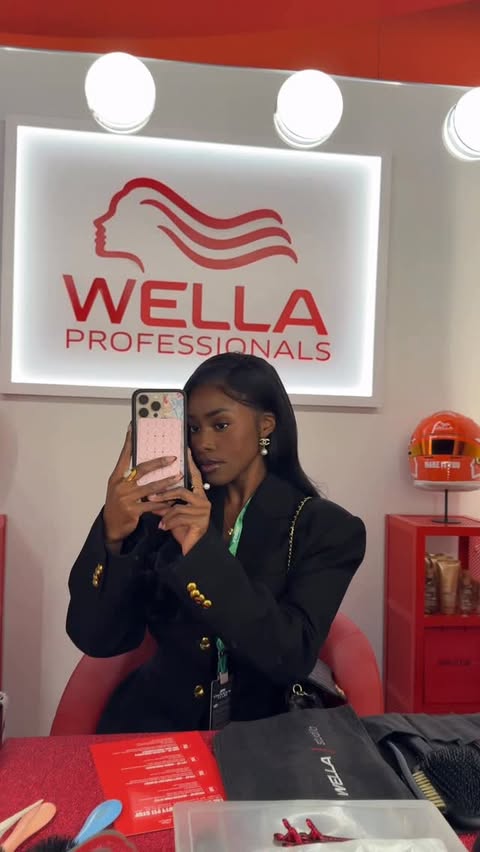 Instagram post by @angwitacho for Wella Professionals. Caption reads: Honored to spend the weekend at @f1academy with....