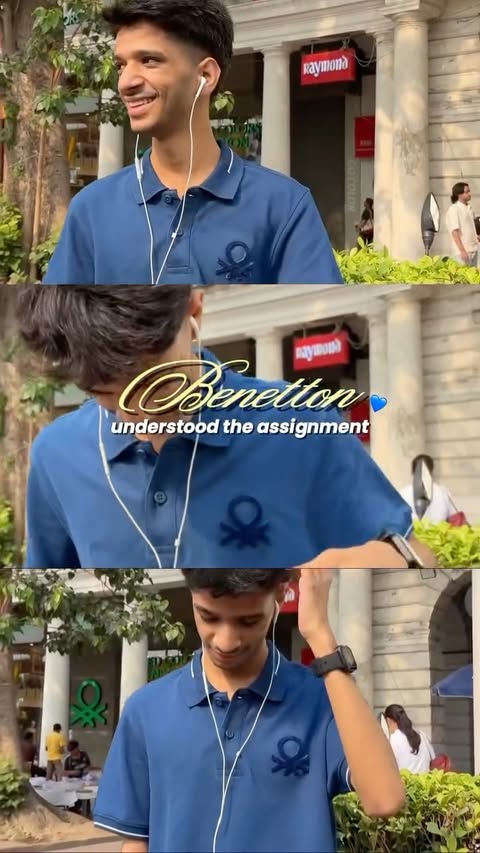 Instagram post by @chiraggg.11 for United Colors of Benetton. Caption reads: POV: the city started matching my outfit 💙....