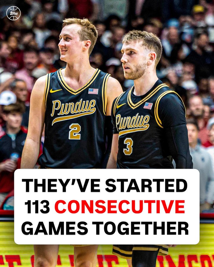 Instagram post by @boilerball for Topps. Caption reads: Senior duo Fletcher Loyer and Braden Smith set a....