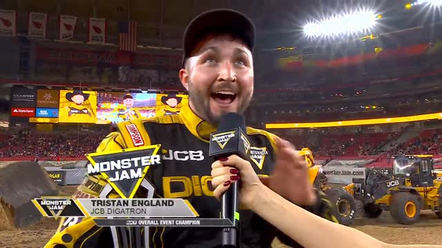 Instagram post by @tristanengland_ for Monster Jam. Caption reads: @TristanEngland_ is your @BKT_Tires overall event....
