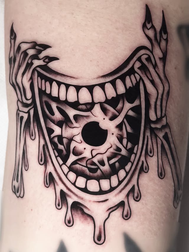 Instagram post by @saschi_mccormack for Cheyenne - Professional Tattoo Equipment. Caption reads: If I were God, I’d blind the youth Sponsored by....