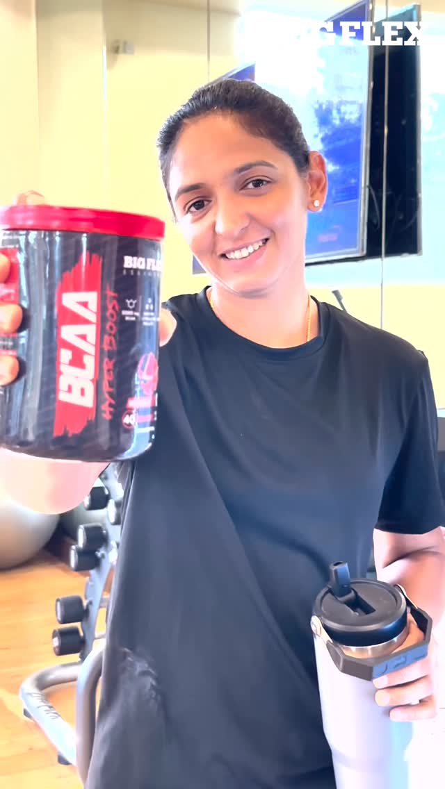 Instagram post by @imharmanpreet_kaur for Big Flex - Sports Nutrition. Caption reads: Recovery, endurance, and unstoppable energy!....