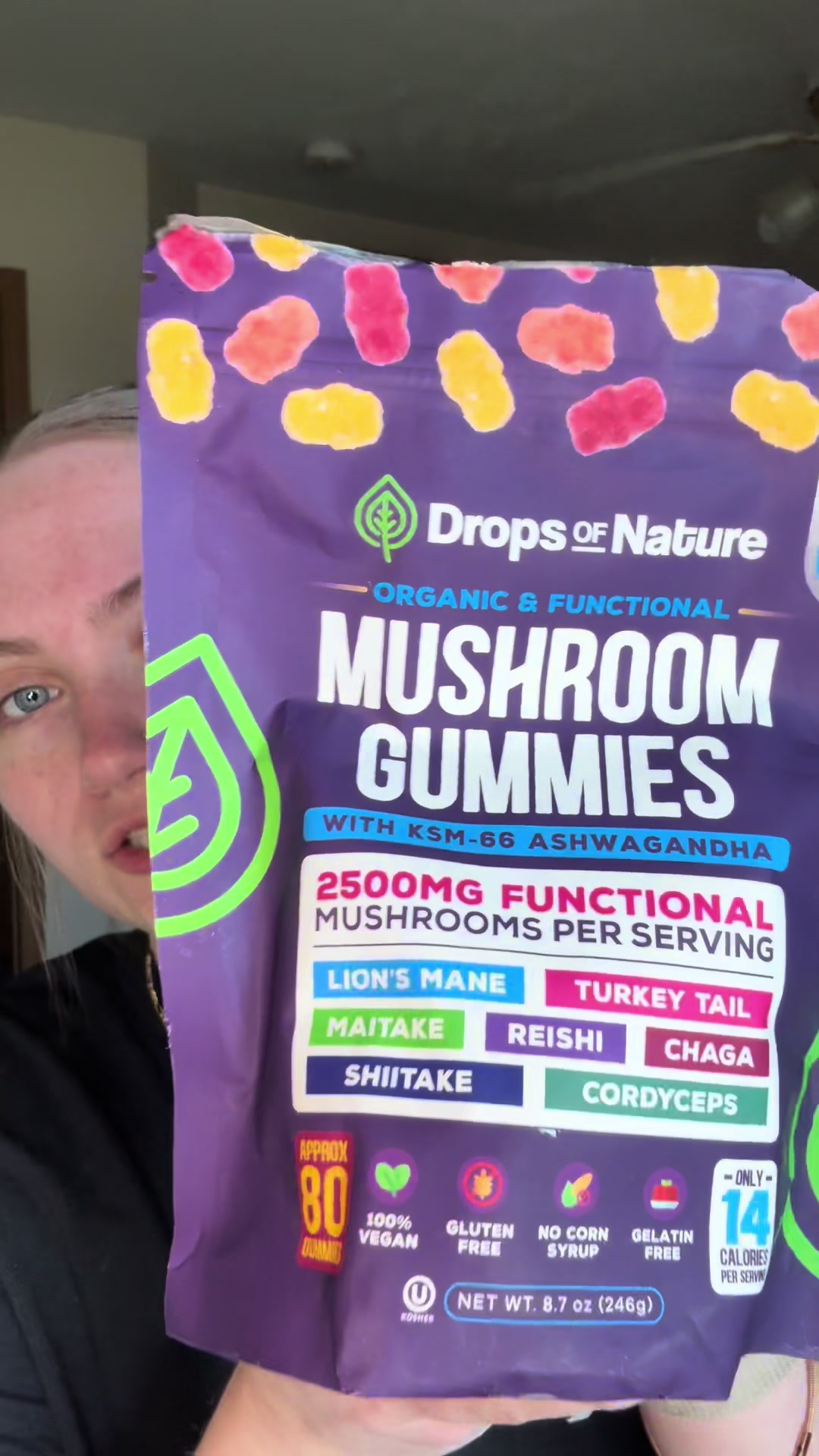 TikTok post by @sydneygammel for Drops of Nature. Caption reads: thank you!❤️@Drops Of Nature #mushroom....