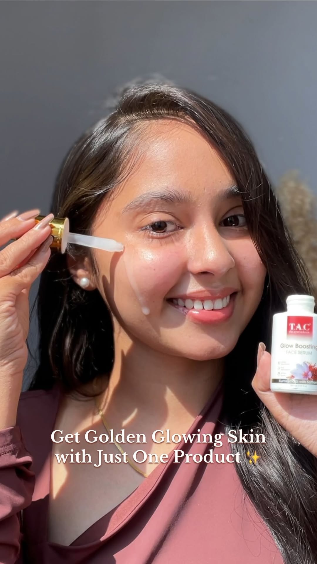 Instagram post by @iam_grincy for The Ayurveda Co.. Caption reads: Get Gold Glow with @theayurvedaco Glow Boosting....