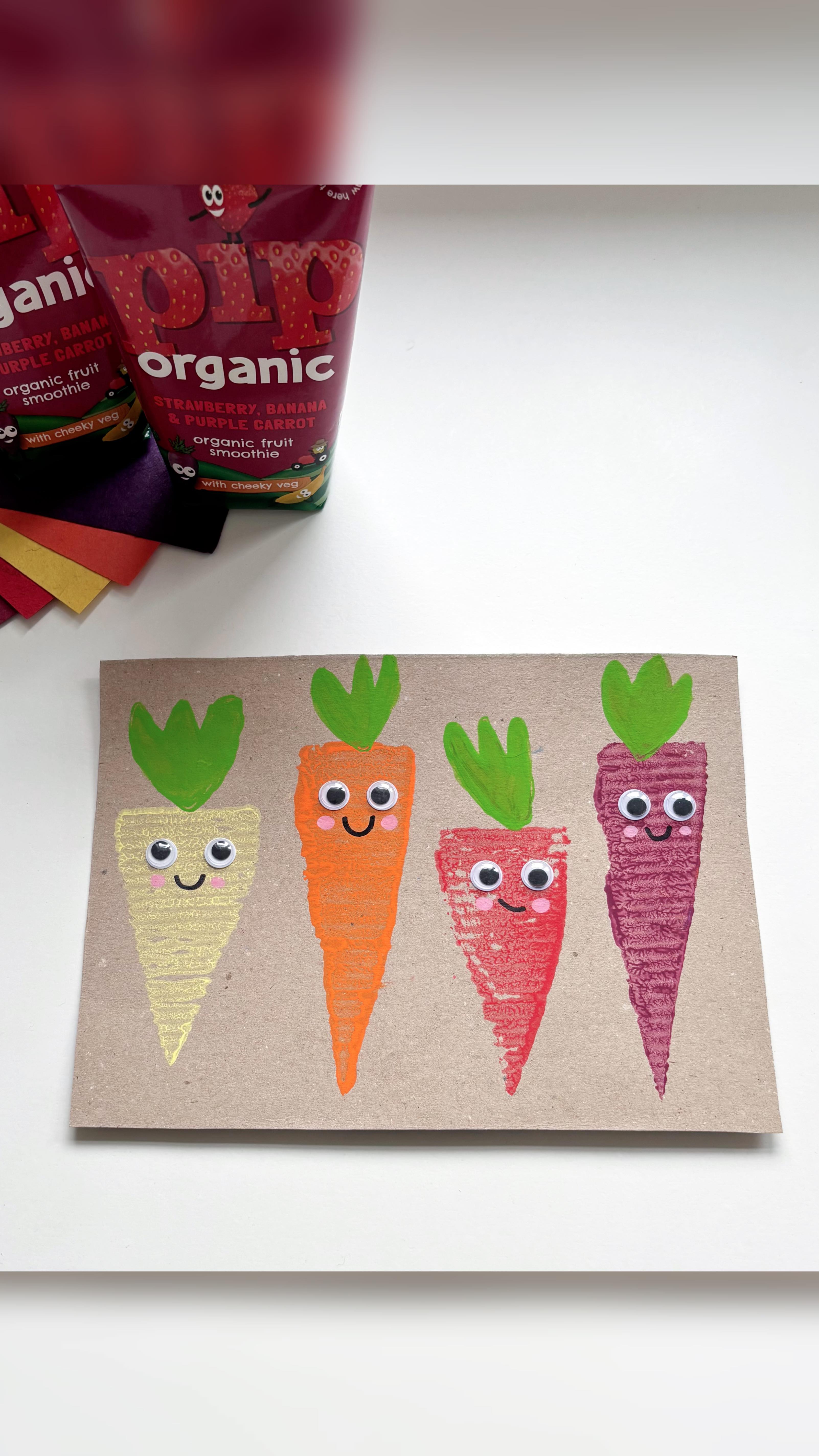 Instagram post by @creative_mama_che for Pip Organic. Caption reads: Colourful Carrot Stamps 🥕 ad

We made the....