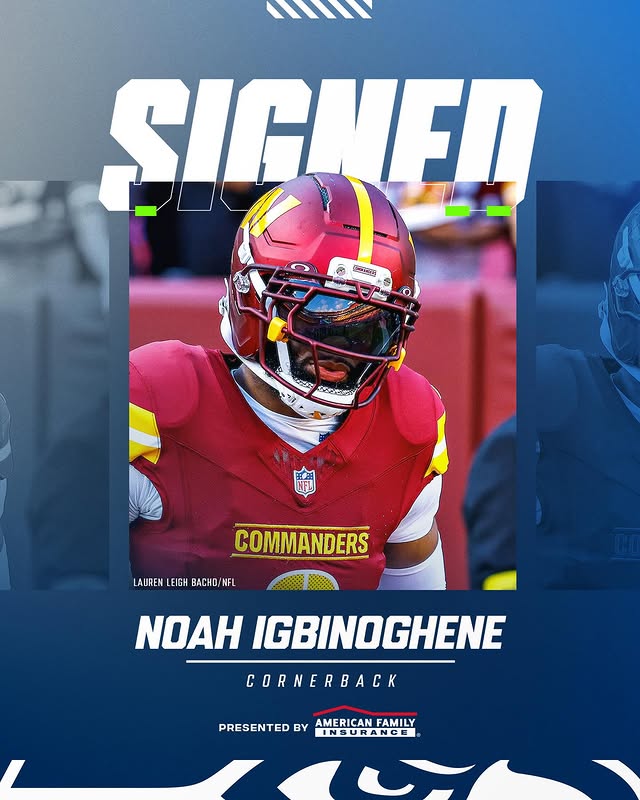 Instagram post by @noah_igbo4 for American Family Insurance. Caption reads: We’ve signed Noah Igbinoghene. #GoHawks x @amfam.