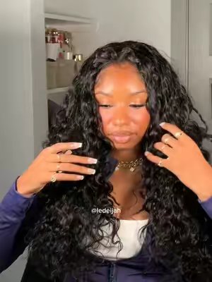TikTok post by @ledeijah for Recool Hair. Caption reads: beach curly flip over half wig install @Recoolhair....