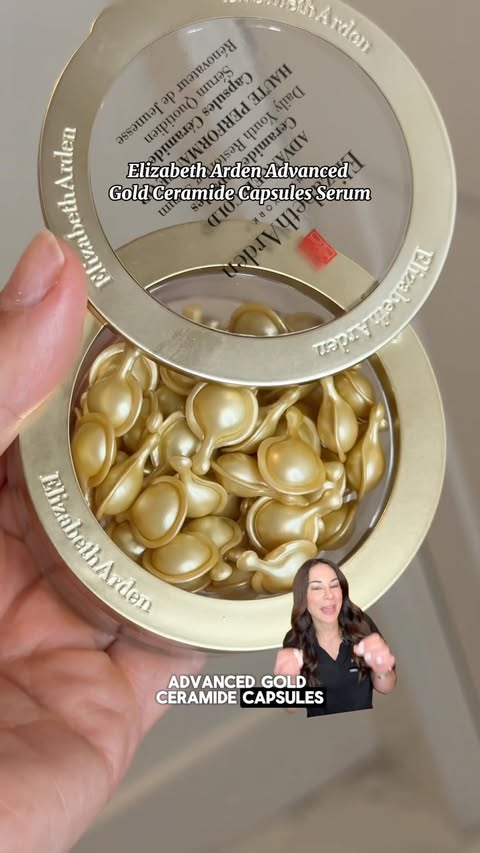 Instagram post by @dermguru for Elizabeth Arden. Caption reads: [...] Gold Ceramide Capsules Serum from....