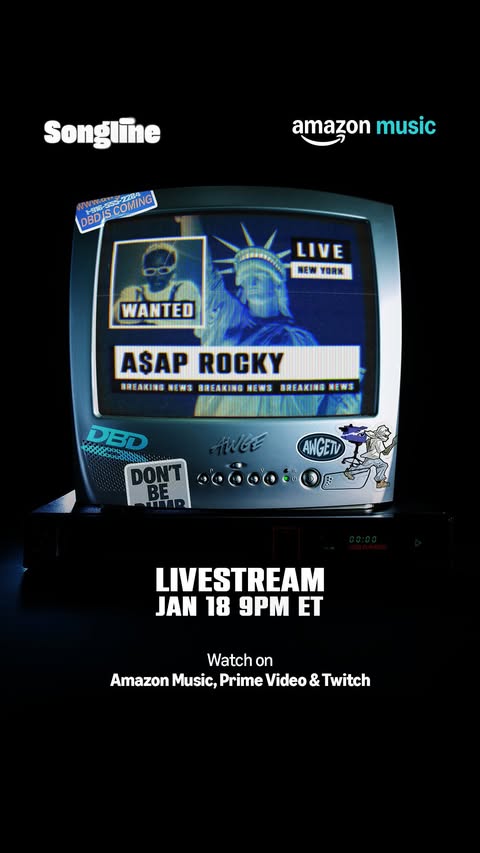 Instagram post by @asaprocky for Amazon Music. Caption reads: @AMAZONMUSIC SONGLINE ON YAMS DAY 🔥🔥🔥JANUARY....