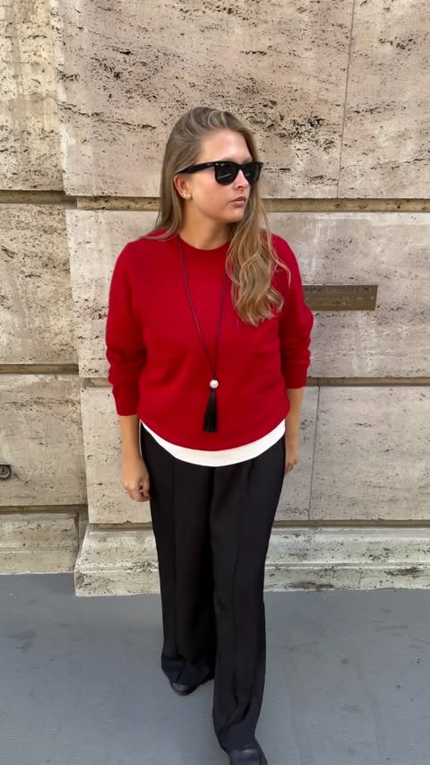 Instagram post by @sillebuchmann for Lindex. Caption reads: Advertisement @lindexofficial Red is basically a....
