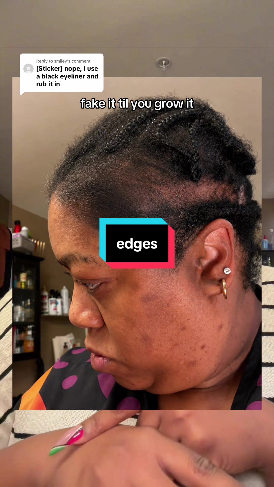 TikTok post by @plussizeandbossy for BOLDIFY. Caption reads: [...] #thinningedges #edges #hairfibers. @@boldify.