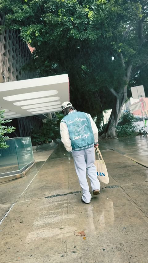 Instagram post by @quezpearson for True Religion. Caption reads: lol chat without this jacket… I would’ve been....