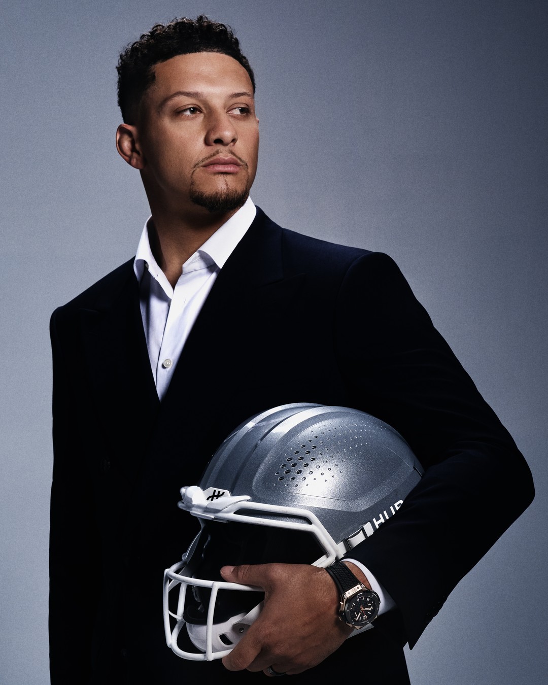 Instagram post by @patrickmahomes for Hublot. Caption reads: Hublot × @patrickmahomes. Together, we own every....