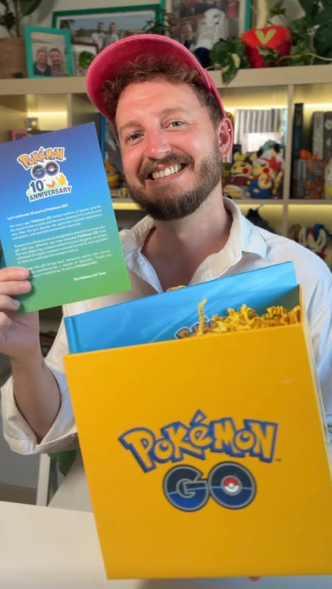 Instagram post by @galarexplorer for Pokémon GO. Caption reads: Celebrating Pokemon Gos 10th anniversary in STYLE.....
