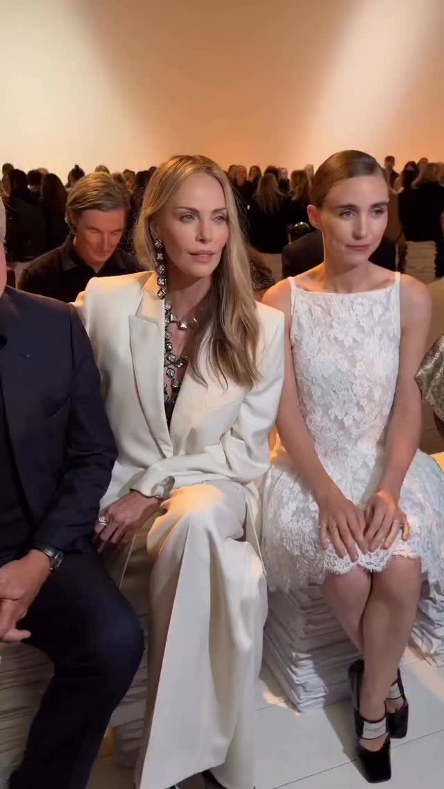 Instagram post by @margyarguelles17 for Vanity Fair. Caption reads: #charlizetheron #rooneymara #parisfashionweek....