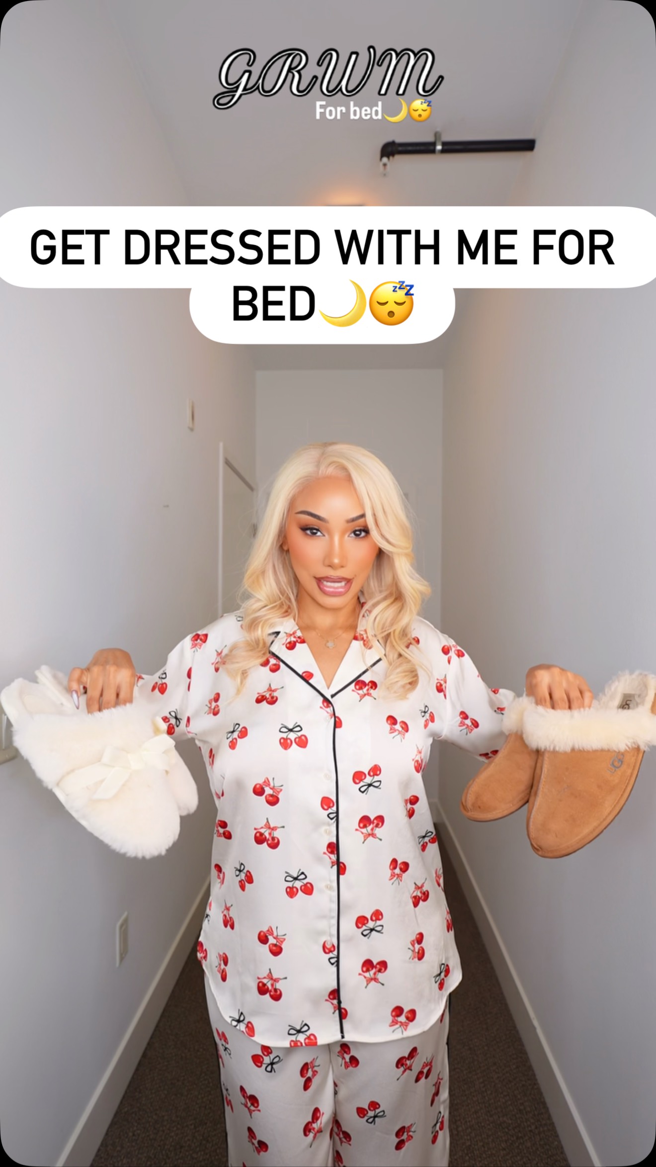 Instagram post by @thefashionfreakk for Nordstrom. Caption reads: Get dressed with me for… bed😅 
@nordstrom PJ set....