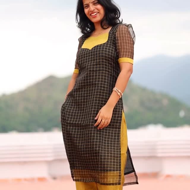 Instagram post by @stylewithsrinidhi for MINISO. Caption reads: 🌼Wearing soft organza tissue kurta and cotton....