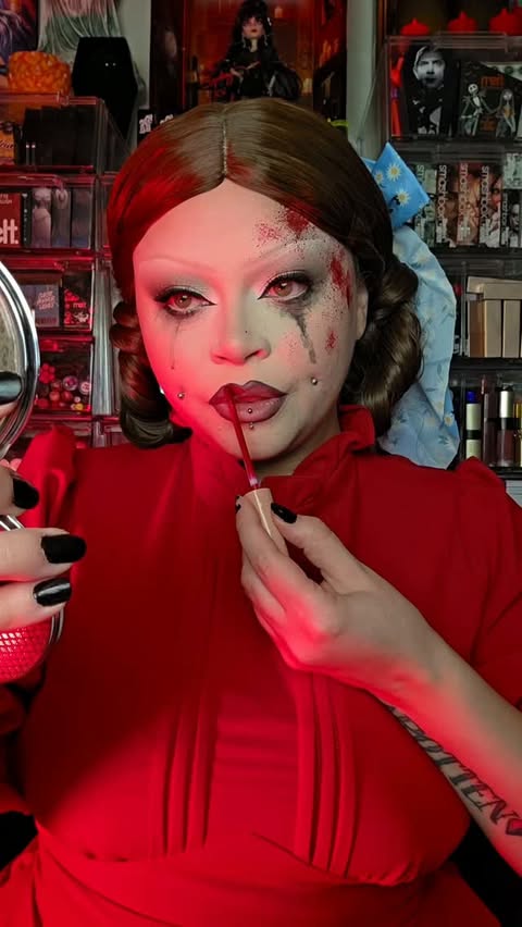 Instagram post by @sydneynicoleaddams for MAKEUP BY MARIO. Caption reads: [...] in Scene Snatcher* 🩸 @makeupbymario....