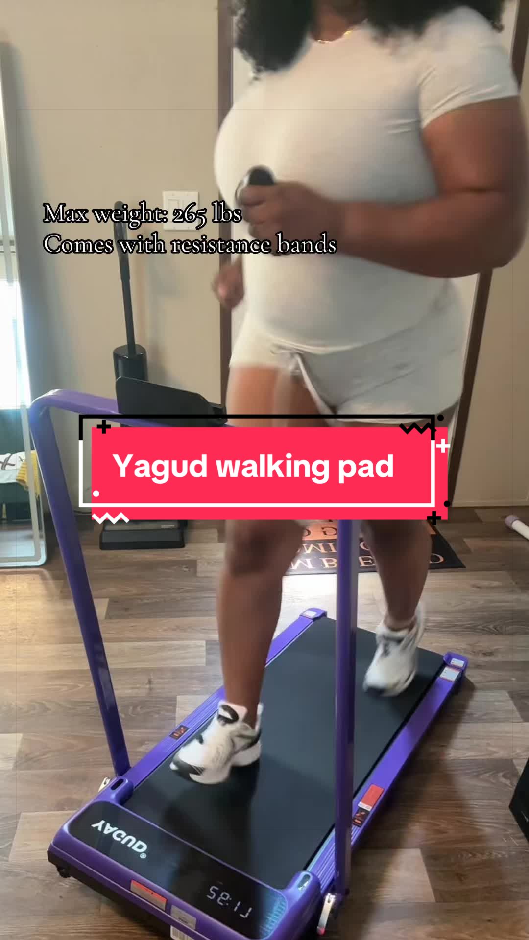 TikTok post by @lionlambministry for Yagudfitness. Caption reads: Walking pad from @Yagud #yagudfitness #walkingpad....