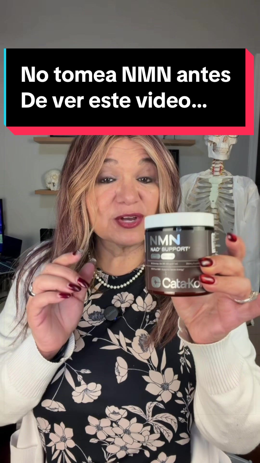 TikTok post by @lilia_justme for Cata-Kor. Caption reads: [...] #NMN #glutathione #NAD #longevidad....