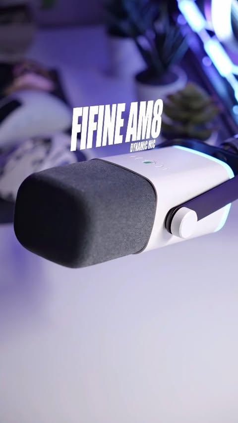 Instagram post by @gok.setup for FIFINE Microphone. Caption reads: @fifinemicrophone AM8 🤩😍 • • #işbirliği #gaming....