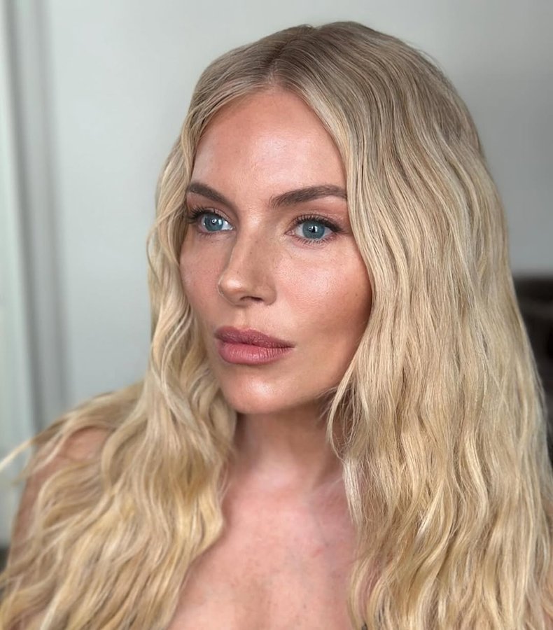 Instagram post by @wendyrowe for EVE LOM. Caption reads: Sienna Miller Getting ready for the Met Gala BTS....