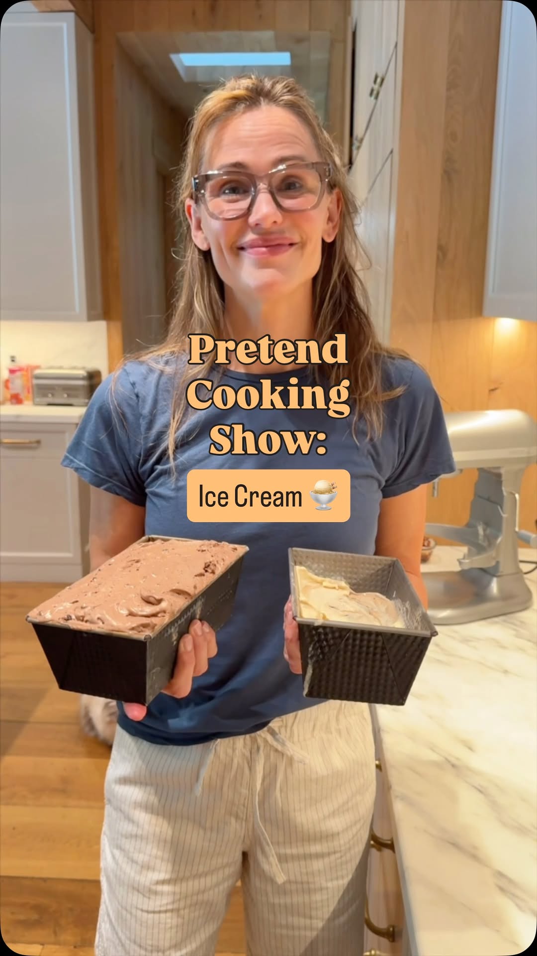Instagram post by @jennifer.garner for Kitchenaid. Caption reads: #PretendCookingShow: Ice Cream. 🍨....