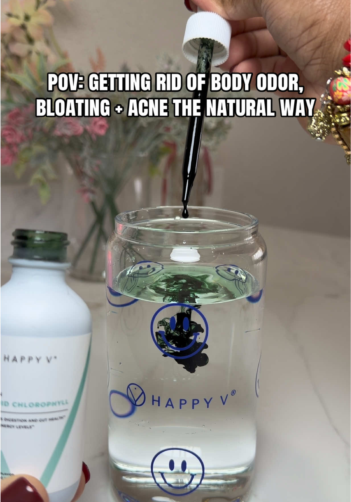 TikTok post by @alanavibes21 for Happy V. Caption reads: [...] #bloatingrelief #acnetips #bodyodor @My....