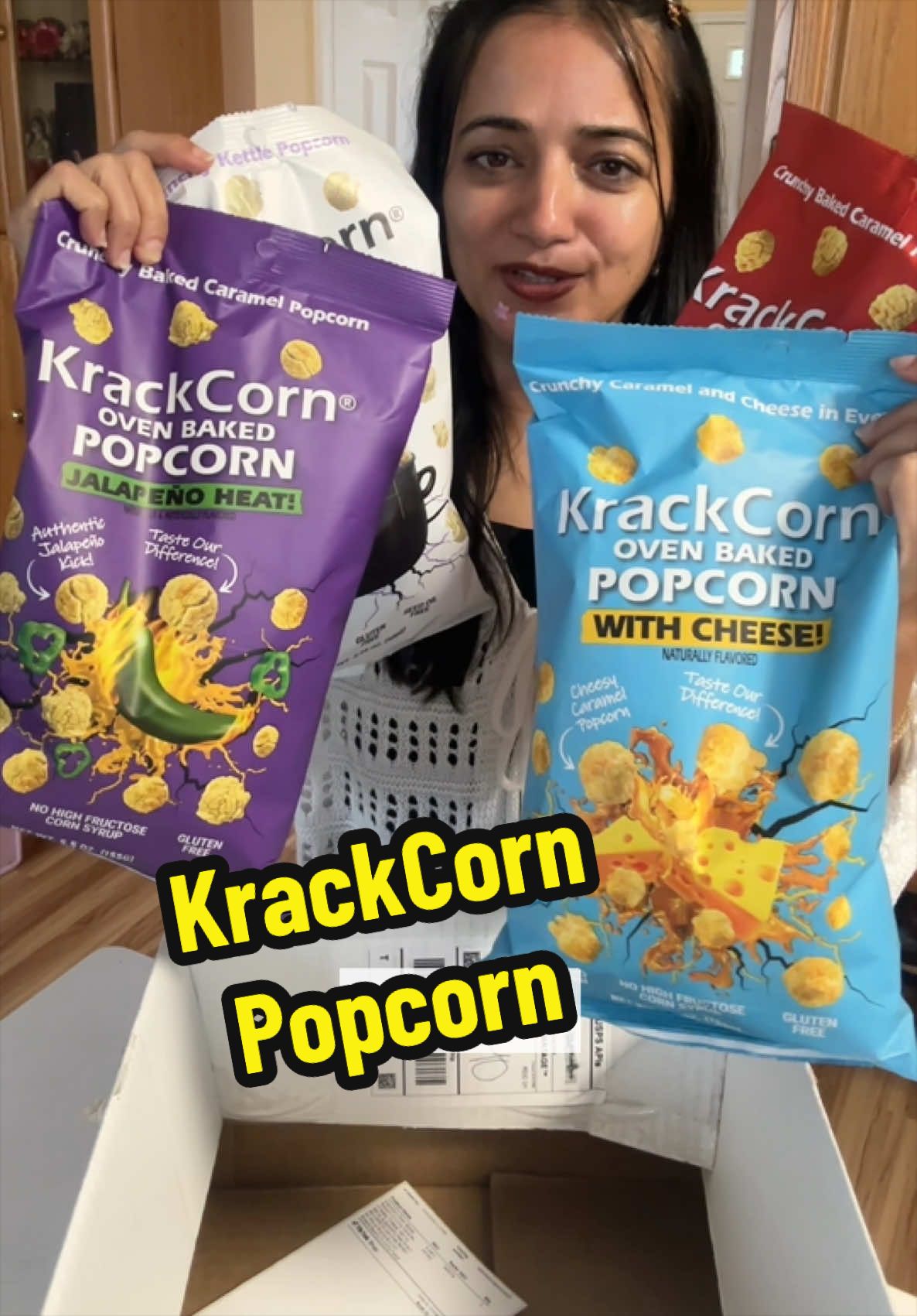 TikTok post by @neermalapaudel for KrackCorn Popcorn. Caption reads: Popcorn @KrackCorn Popcorn #krackcornpopcorn....