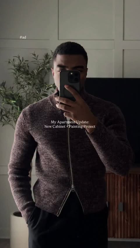 Instagram post by @mrderrickbrownie for Benjamin Moore. Caption reads: [...] and fresh coat of paint in the....