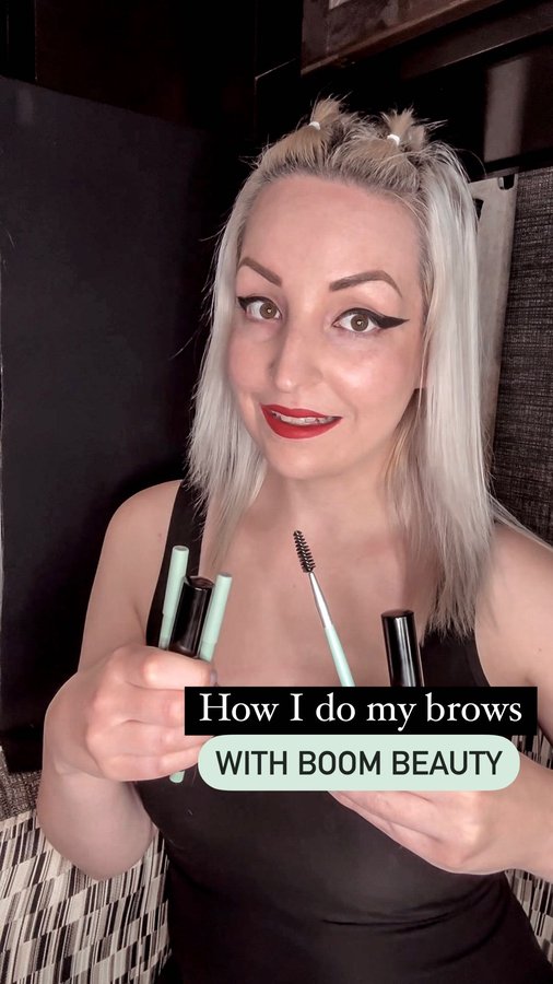 Instagram post by @kristinfromseattle for Boom Beauty. Caption reads: [...] 👽😝🤣 Here’s how I do my brows using....