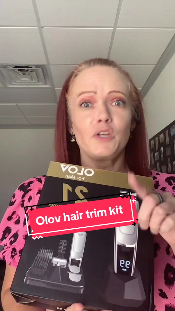 TikTok post by @kayla_j_3 for OLOV. Caption reads: [...] with this all in one trimmer kit from @OLOV....