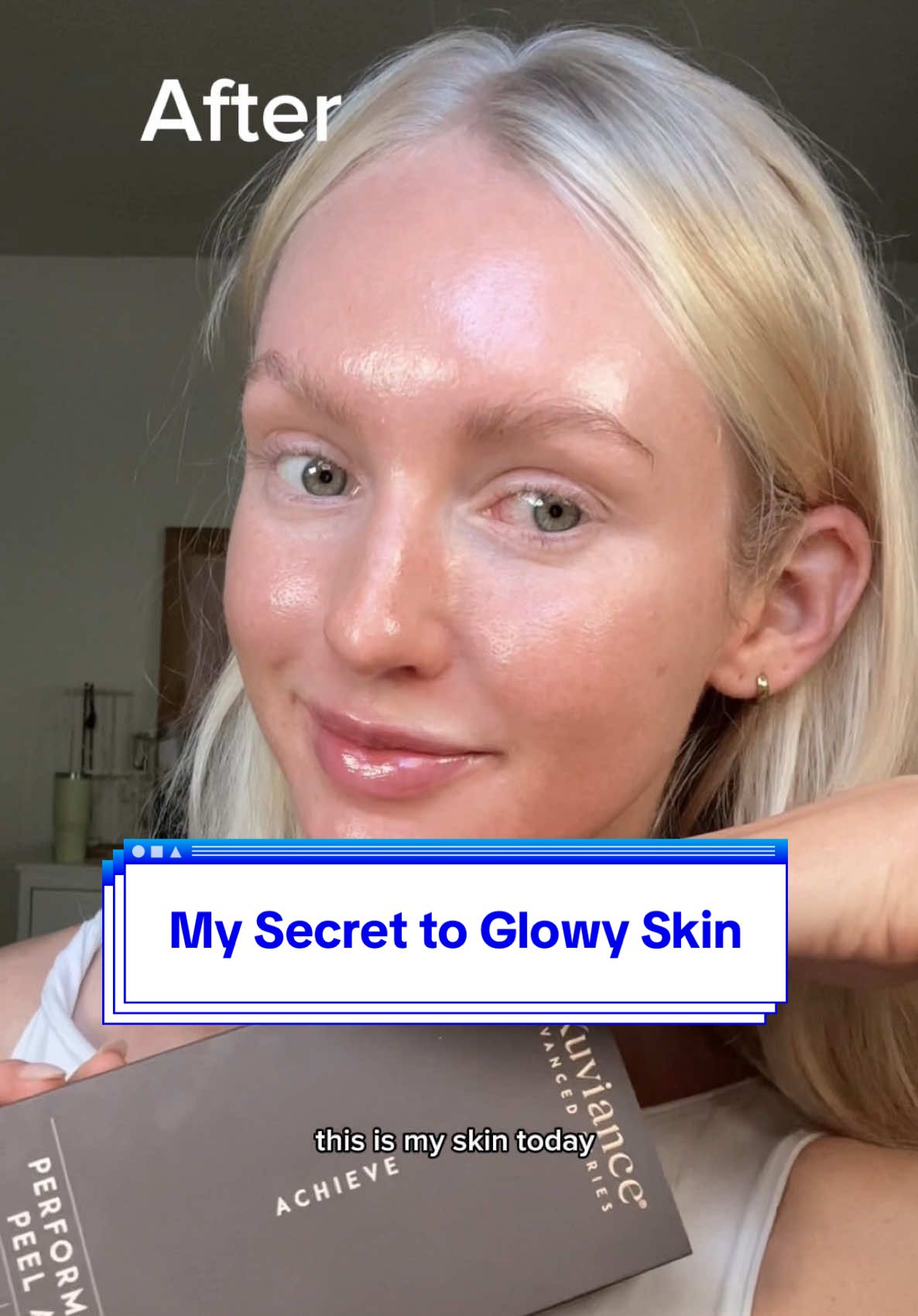 TikTok post by @clairealmondd for Exuviance. Caption reads: My secret for glowy skin! Love this peel from....