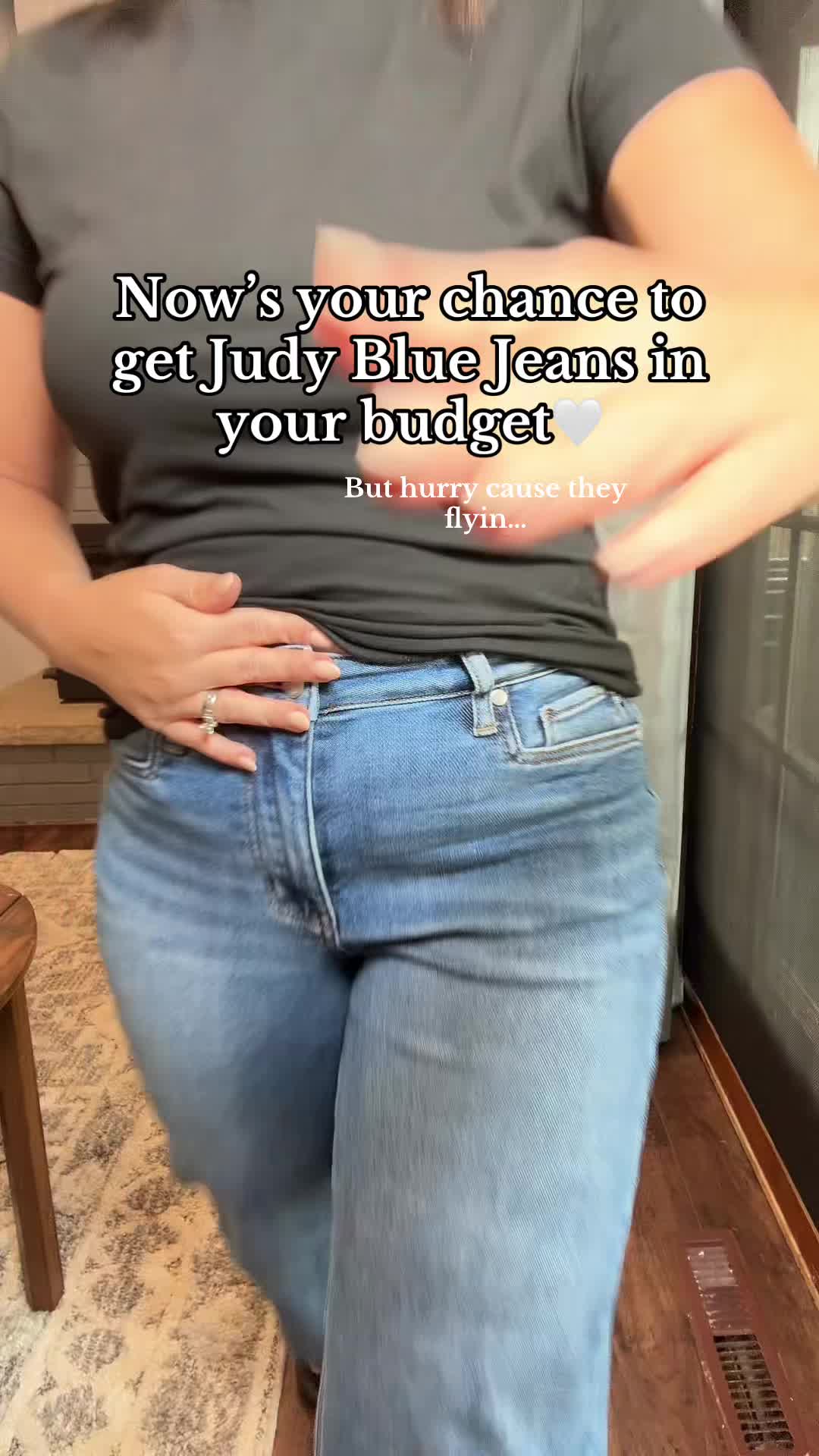 TikTok post by @momlifewithjess for Emma Lous Boutique. Caption reads: Judy blue jeans revival wide leg crop I am wearing....
